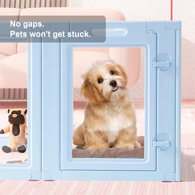 Blue Clear Acrylic Pet Pen Playpen Easy-to-Assemble Pet Dog Crate Kennel Cage for Puppy Cat Rabbit for Small Dogs Indoor Use
